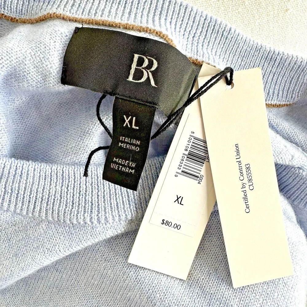 NWT Banana Republic Franco Italian Merino Crew Neck Sweater XL Urban Blue Heathr